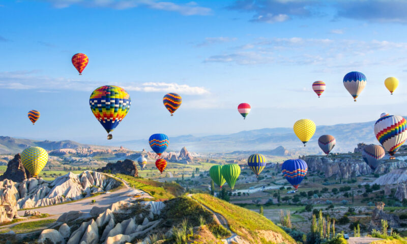 The great tourist attraction of Cappadocia - balloon flight. Cappadocia is known around the world as one of the best places to fly with hot air balloons. Goreme, Cappadocia, Turkey